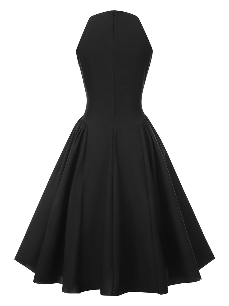 Black 1950s Solid Keyhole Sleeveless Dress