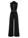 2PCS Black 1960s Lapel Sleeveless Vest & Pants