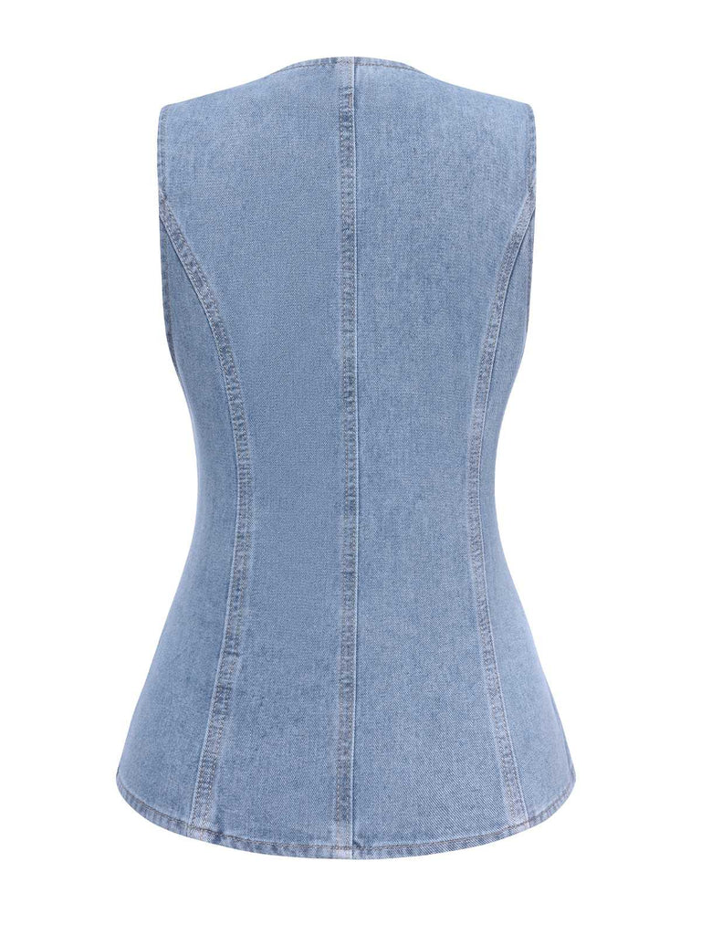 Blue 1940s Sleeveless Denim Vest