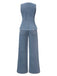 2PCS Blue 1940s Sleeveless Vest & Wide-Leg Denim Jeans