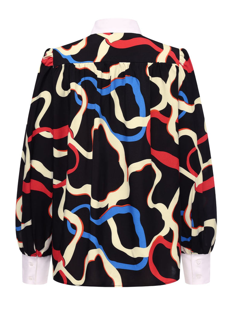 [Pre-Sale] Multicolor 1970s Abstract Ripples Tie Neck Blouse