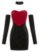 Red&Black 1960s Heart Shape Patchwork Dress