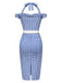 [Pre-Sale] Blue 1960s Halter Off-Shoulder Plaid Pencil Dress