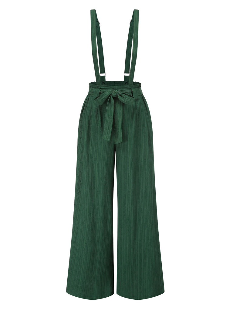 Green 1950s Belted Straps Wide-Leg Jumpsuit