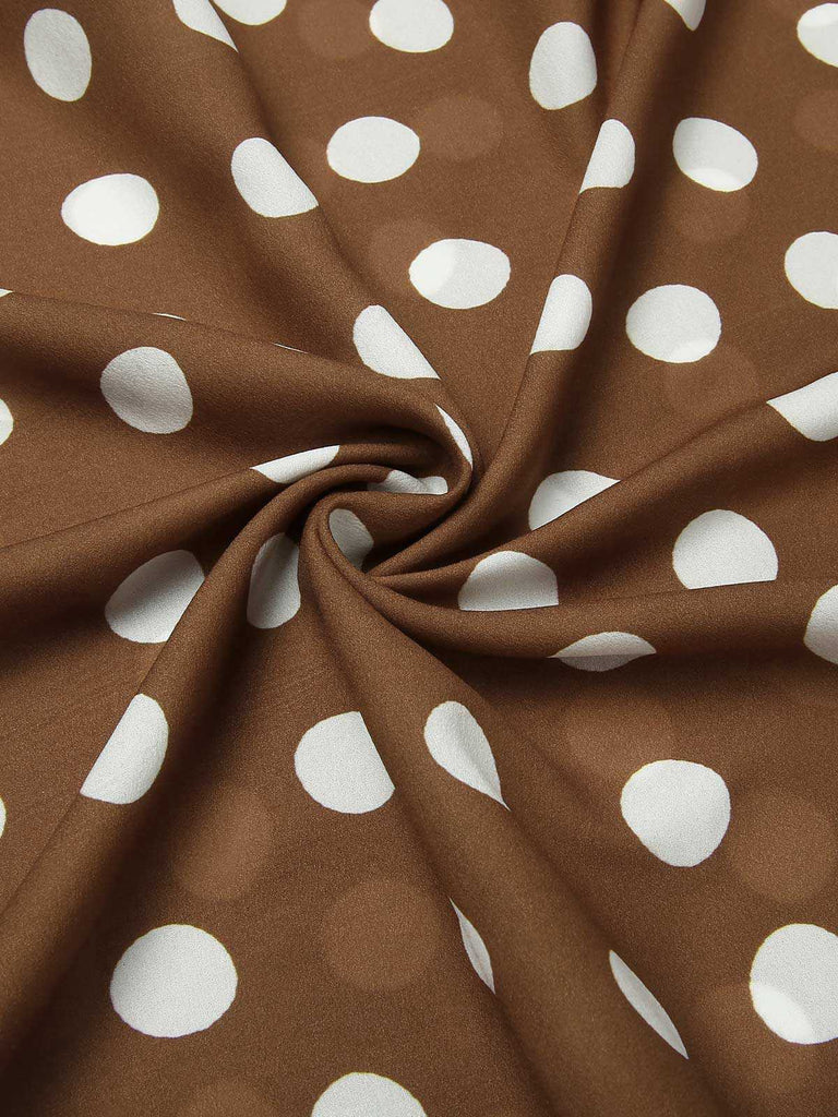 [Pre-Sale] Brown 1940s Lapel Buttons Pocketed Polka Dots Dress