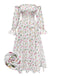 White 1970s Off-Shoulder Ditsy Floral Boho Dress