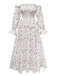 White 1970s Off-Shoulder Ditsy Floral Boho Dress