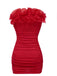 Red 1960s Strapless Ruffles Bodycon Dress