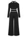 Black 1970s Lapel Color Block Belted Jumpsuit