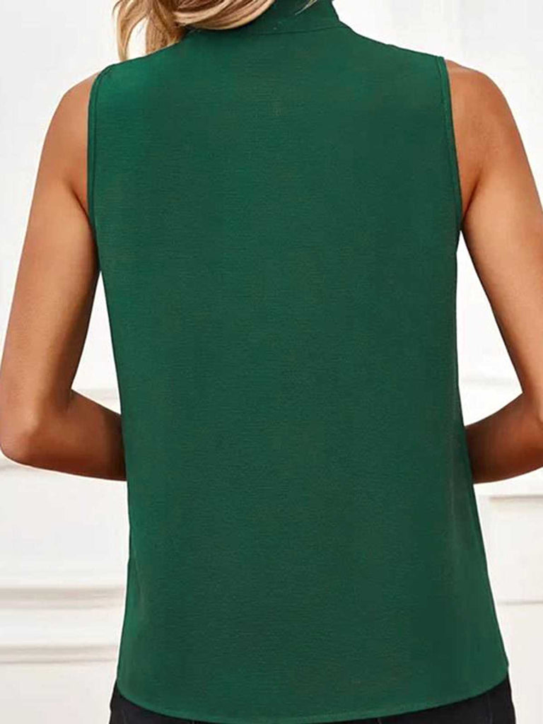 Green 1950s Tie Neck Solid Sleeveless Top