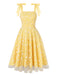 Yellow 1950s Daisy Embroidered Mesh Dress