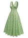 Green 1940s V-Neck Ditsy Floral Dress