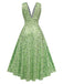 Green 1940s V-Neck Ditsy Floral Dress