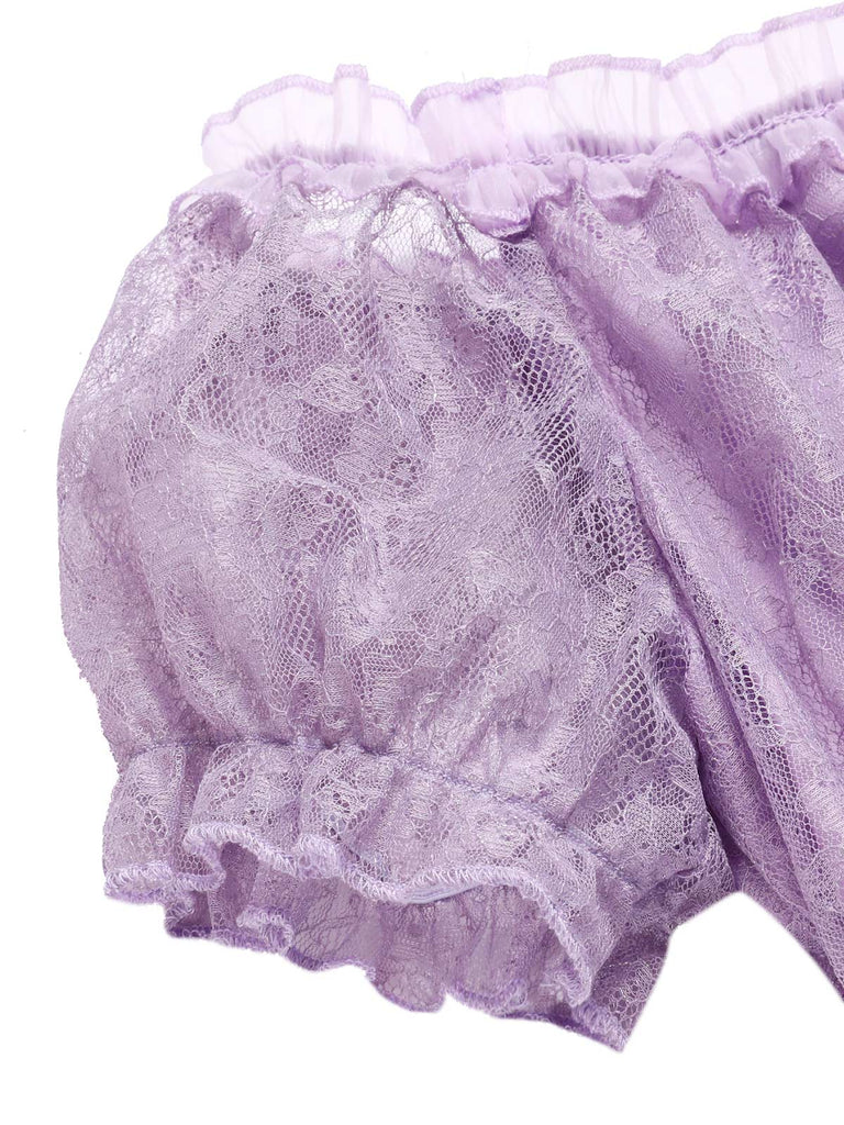 [Pre-Sale] Lavender 1960s Mesh Ruffled Off-Shoulder Dress