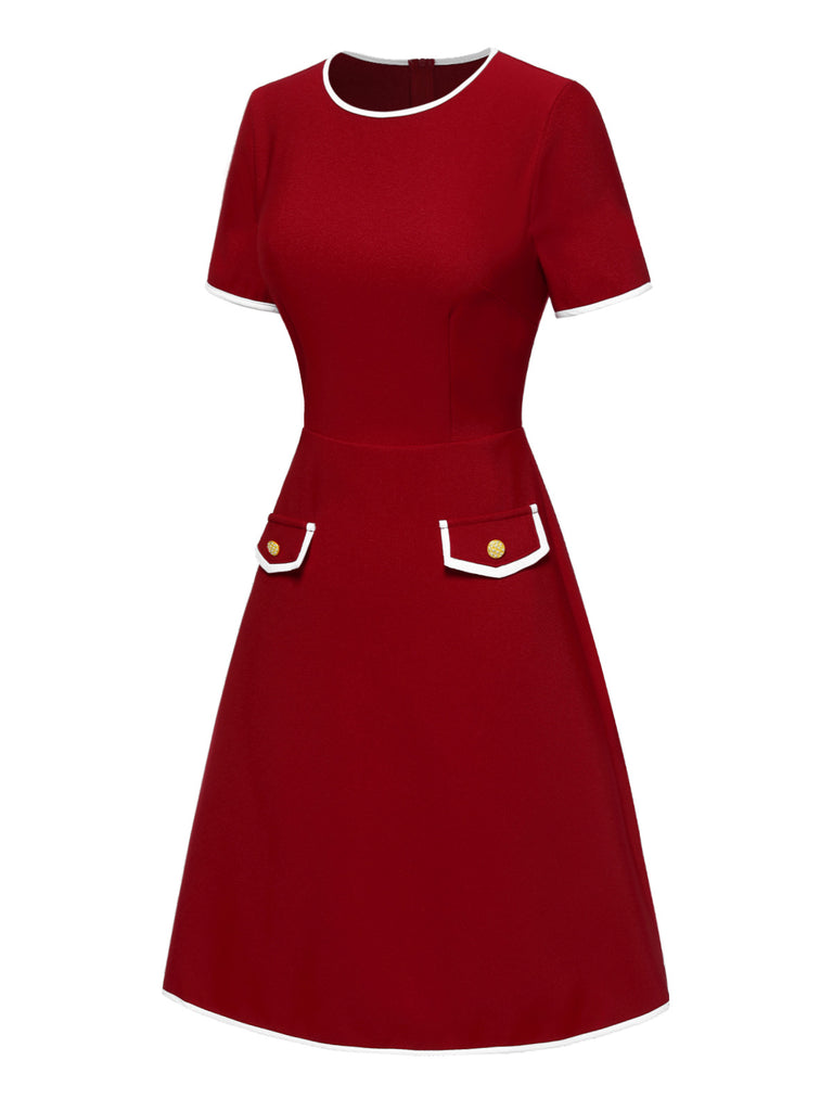 [Pre-Sale] Red 1960s Solid Pocket Dress