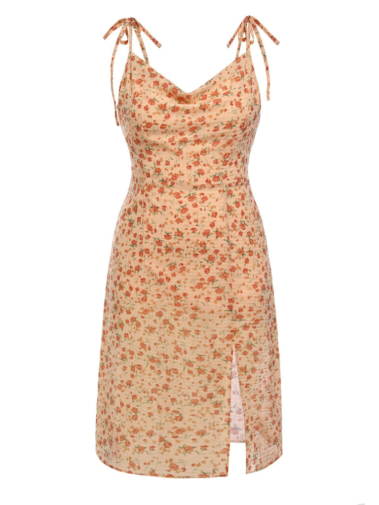 [Pre-Sale] [Plus Size] Apricot 1940s Ditsy Floral Shoulder Tie Dress