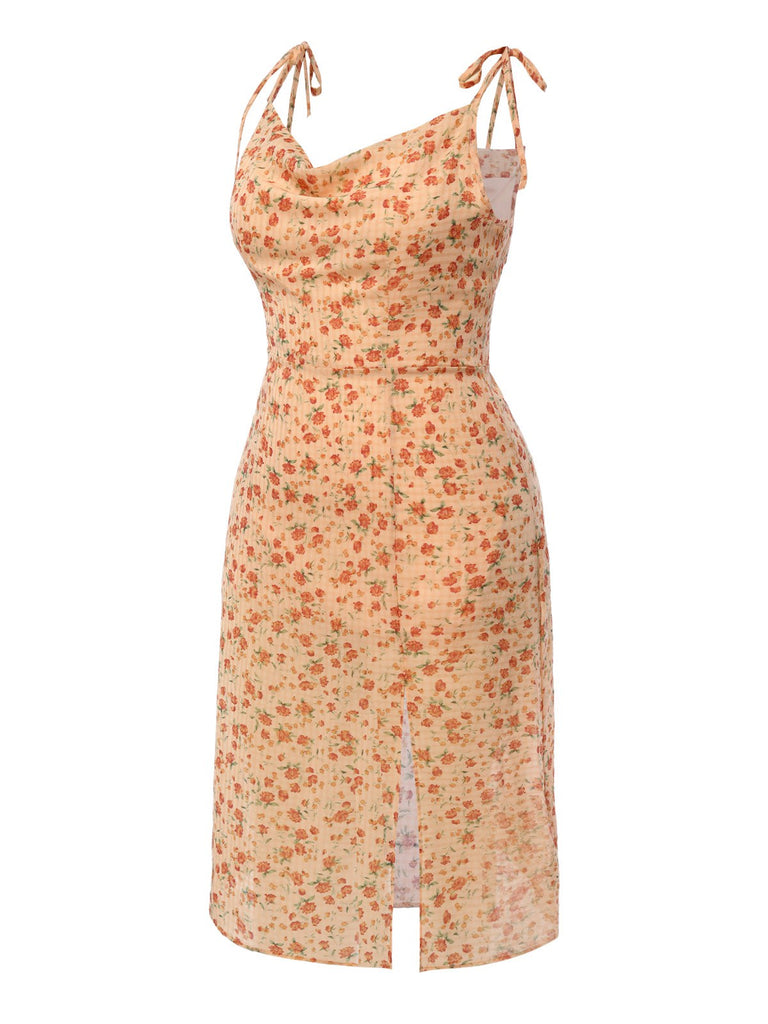 [Pre-Sale] [Plus Size] Apricot 1940s Ditsy Floral Shoulder Tie Dress