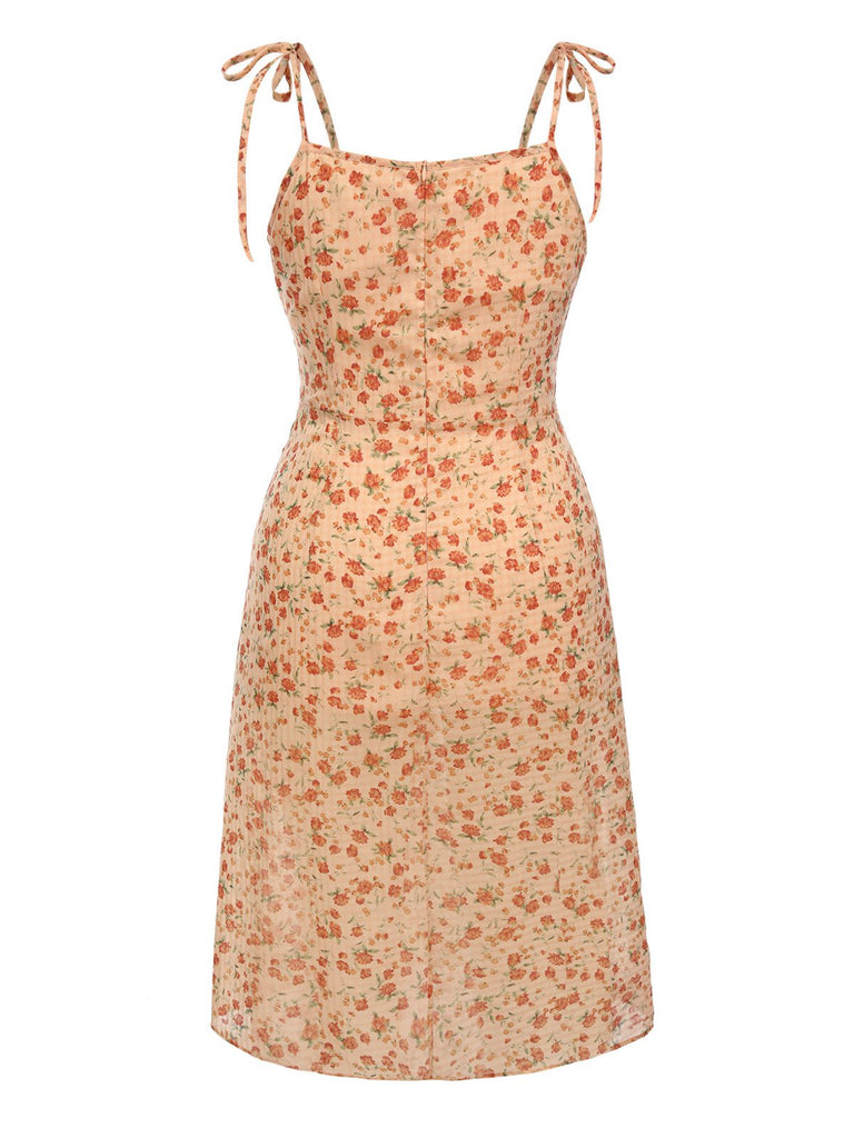 [Pre-Sale] [Plus Size] Apricot 1940s Ditsy Floral Shoulder Tie Dress