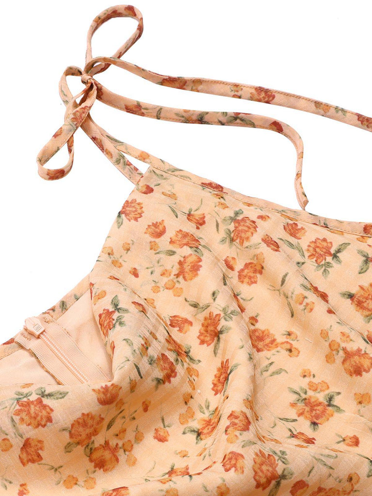 [Pre-Sale] [Plus Size] Apricot 1940s Ditsy Floral Shoulder Tie Dress