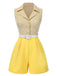 [Pre-Sale] Yellow 1940s Daisy Plaids Belted Lapel Romper