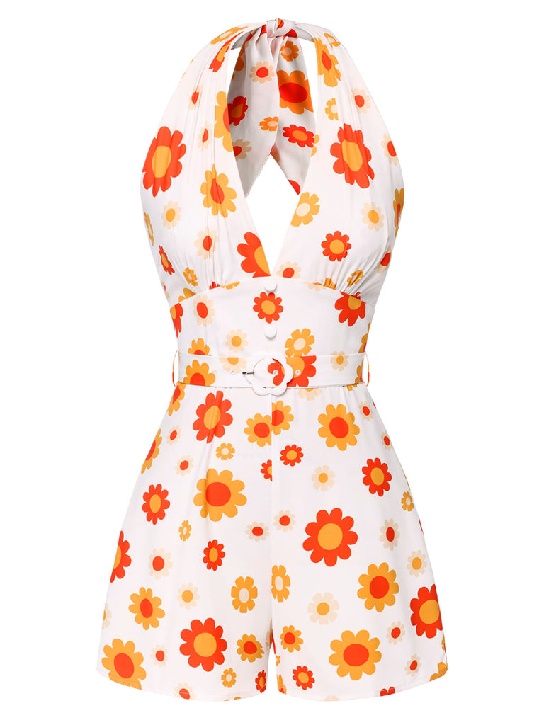 [Pre-Sale] Yellow 1960s Daisy Floral Halter Romper