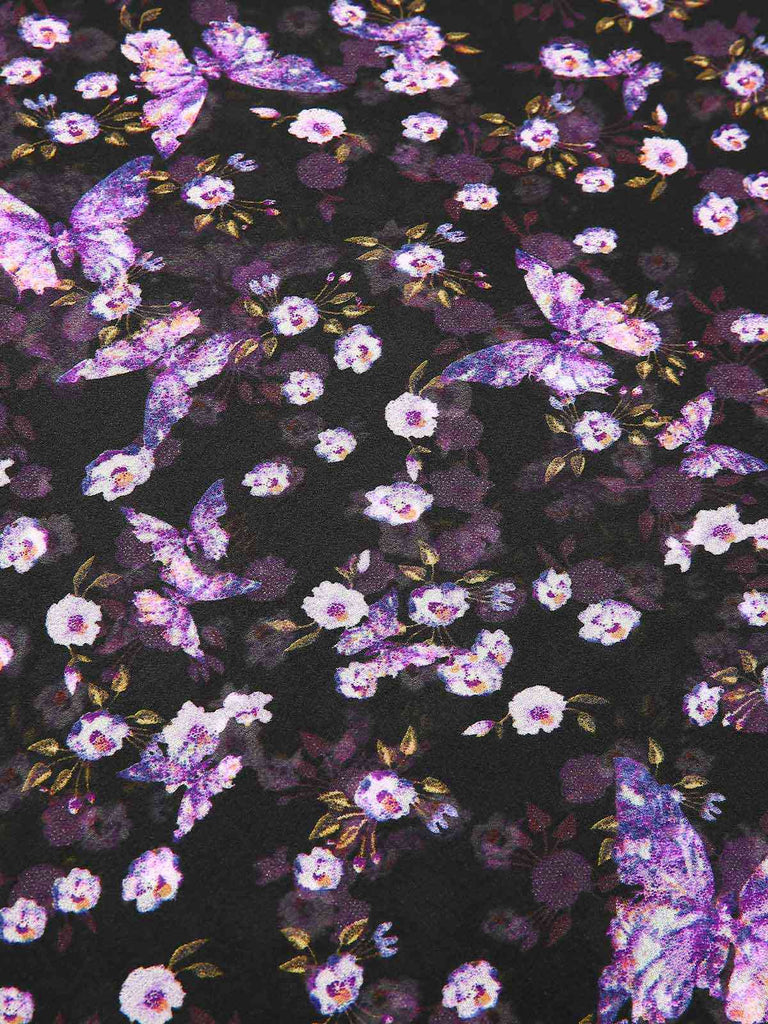 [Pre-Sale] Purple 1940s Butterfly Floral Chiffon Dress