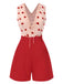 [Pre-Sale] Red 1960s Heart Mesh Patchwork Lace-Up Romper