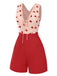 [Pre-Sale] Red 1960s Heart Mesh Patchwork Lace-Up Romper