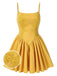 Yellow 1950s Strap Floral Embroidered Dress