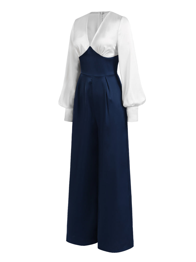 [Pre-Sale] Dark Blue 1930s Bishop Sleeves Satin Jumpsuit