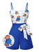 [Pre-Sale] Blue 1950s Cartoon Bear Patchwork Straps Romper