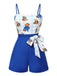 [Pre-Sale] Blue 1950s Cartoon Bear Patchwork Straps Romper