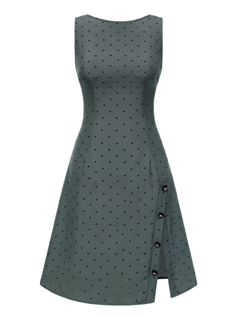 [Pre-Sale] Gray 1940s Heart Dots Sleeveless Dress