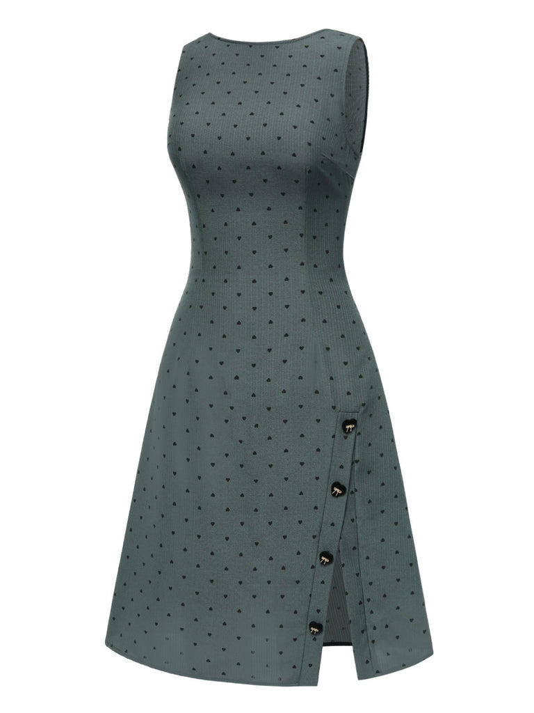 [Pre-Sale] Gray 1940s Heart Dots Sleeveless Dress