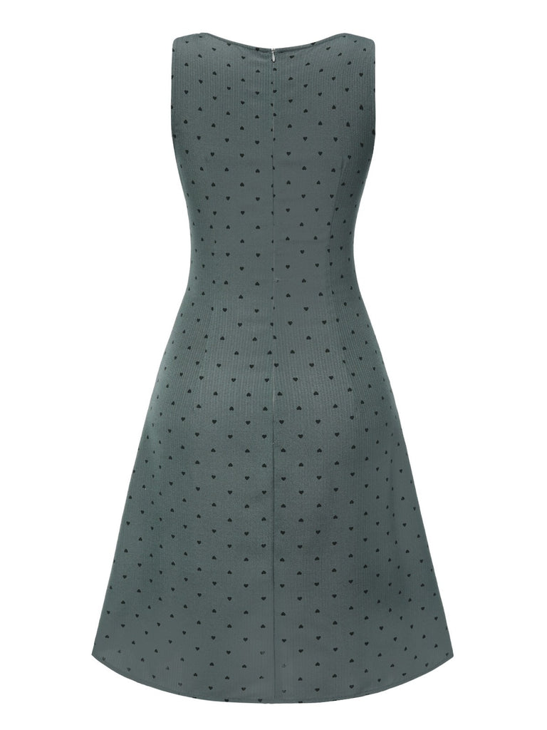 [Pre-Sale] Gray 1940s Heart Dots Sleeveless Dress