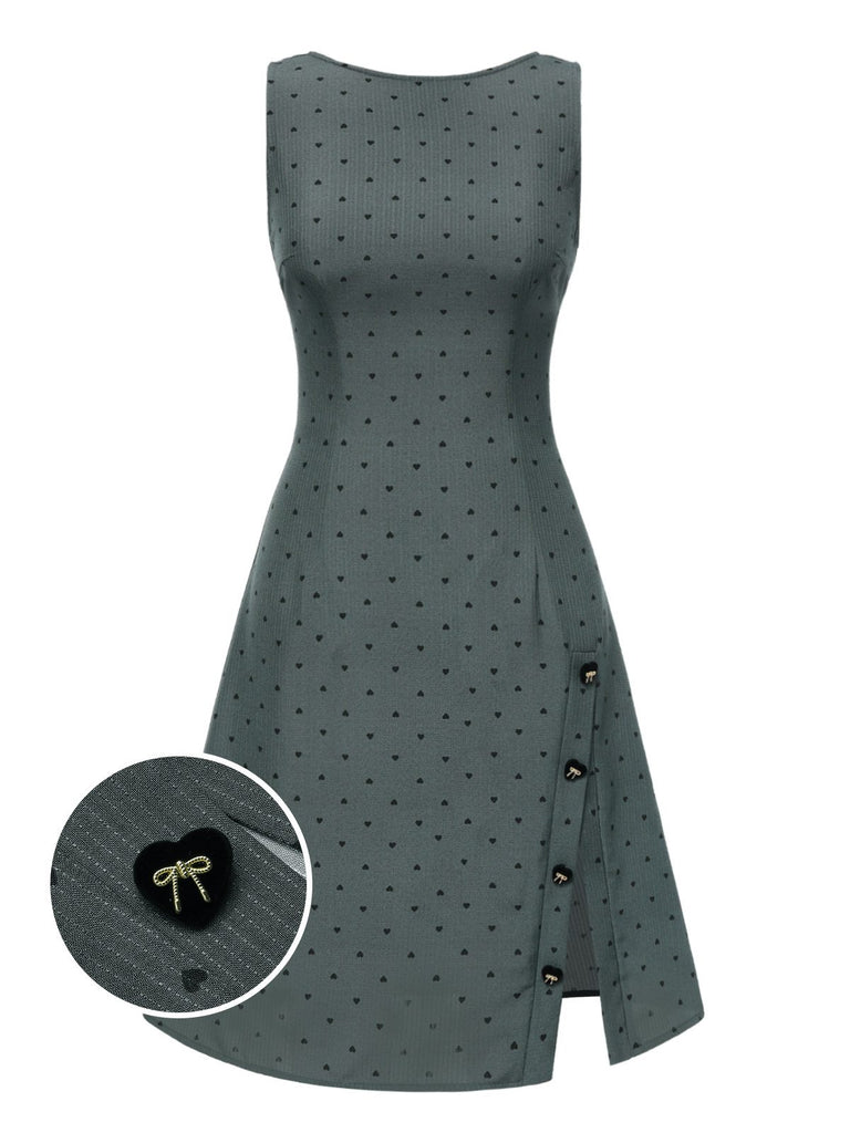 [Pre-Sale] Gray 1940s Heart Dots Sleeveless Dress