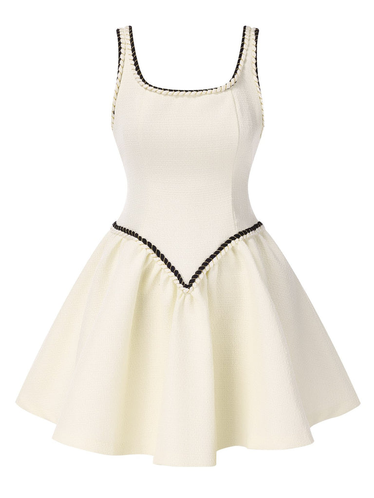 White 1950s Binding Tweed Skater Dress