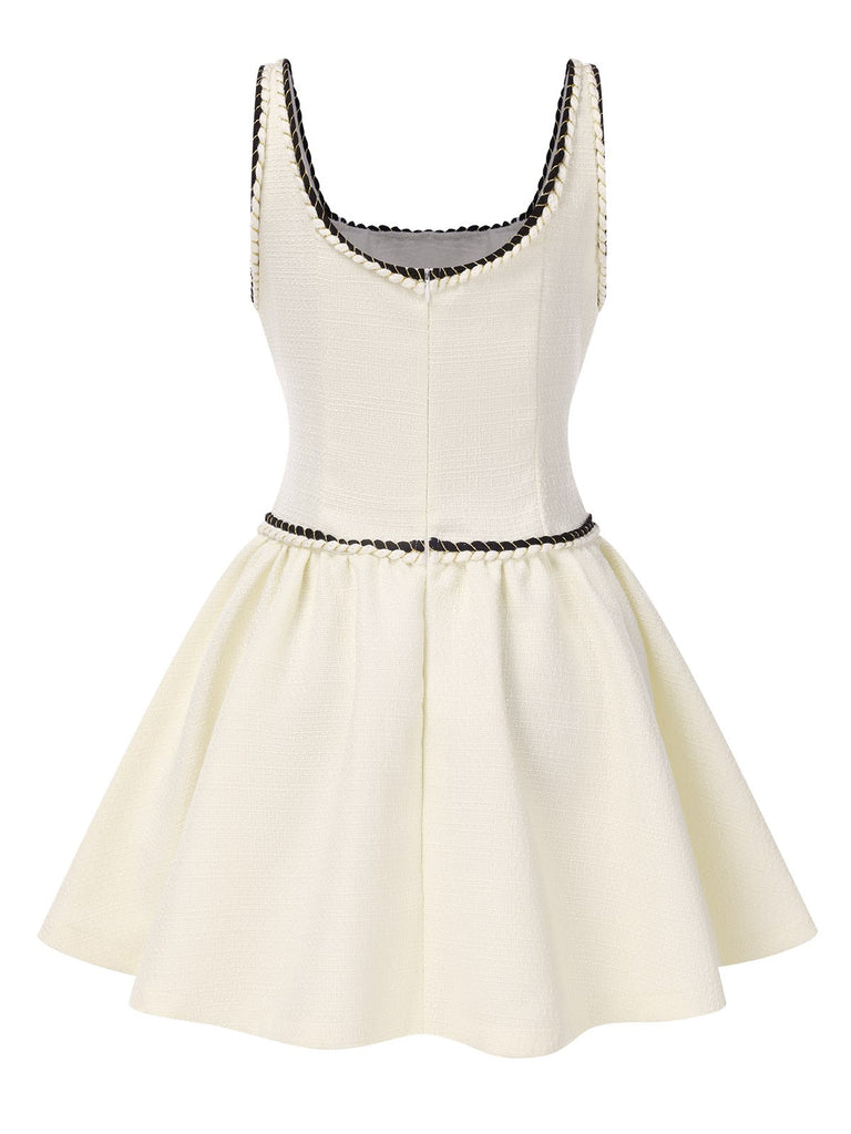 White 1950s Binding Tweed Skater Dress