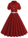 Red 1950s Solid Lapel Belt Dress