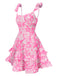 Pink 1970s Ruffled Suspender Lace-Up Floral Dress