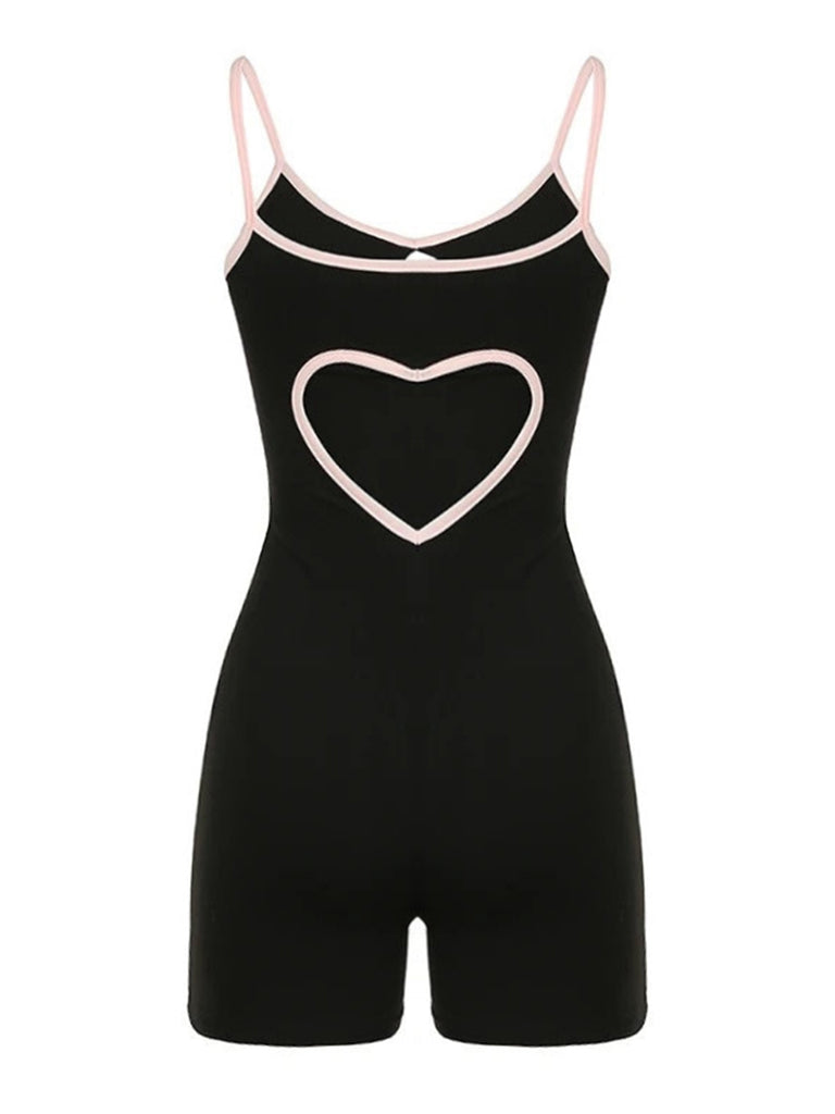 [Pre-Sale] Black 1960s Heart Hollow-Out Spaghetti Straps Romper