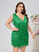 [Plus Size] Green 1920s V-Neck Tassels Flapper Dress