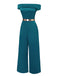 [Pre-Sale] Green 1930s Off-Shoulder Metallic Belt Jumpsuit