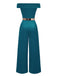 [Pre-Sale] Green 1930s Off-Shoulder Metallic Belt Jumpsuit