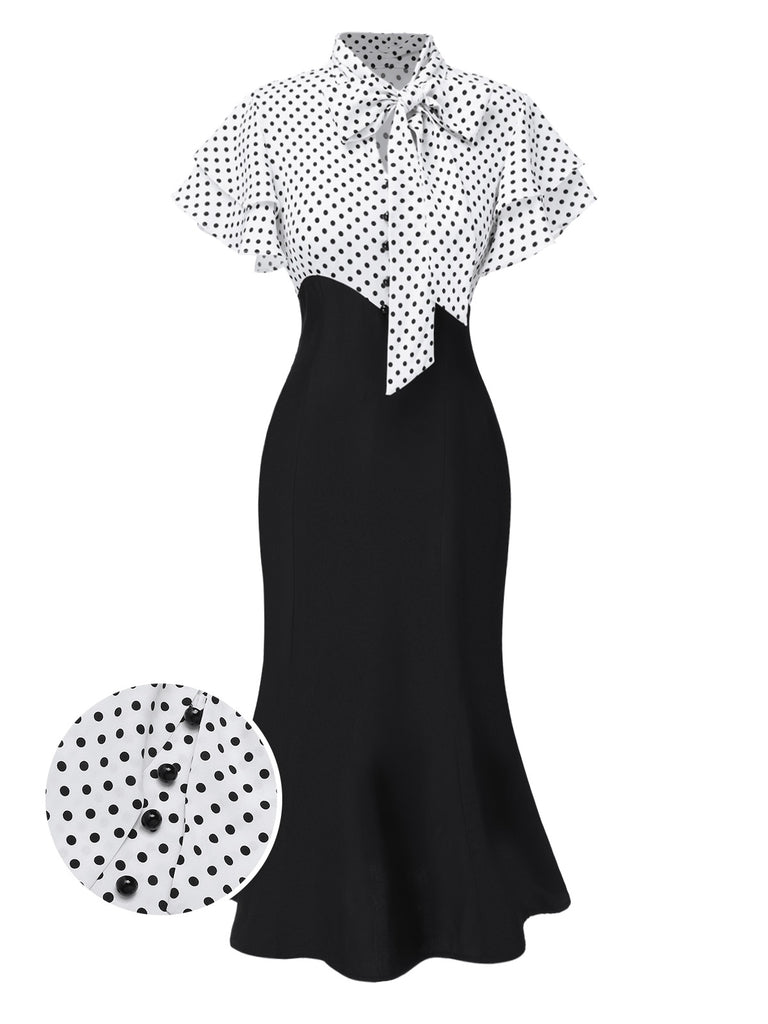 [Pre-Sale] Black 1930s Dots Tie Neck Mermaid Dress