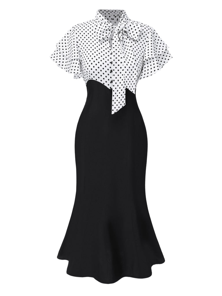 [Pre-Sale] Black 1930s Dots Tie Neck Mermaid Dress