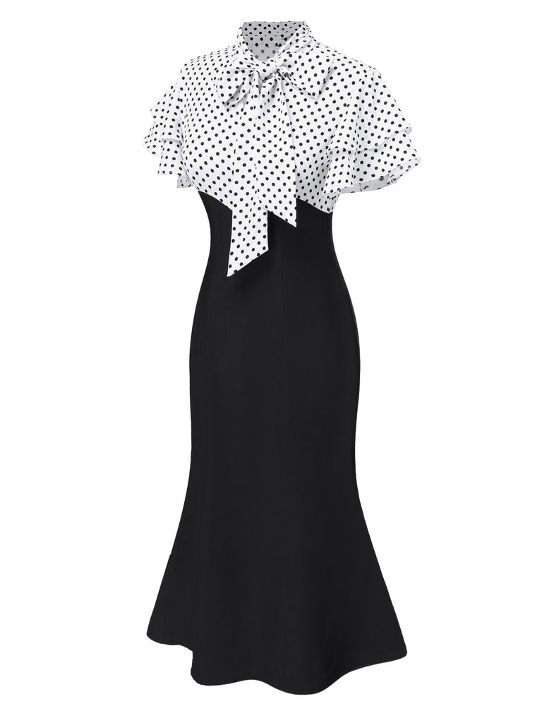 [Pre-Sale] Black 1930s Dots Tie Neck Mermaid Dress