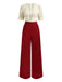 [Pre-Sale] Beige & Red 1930s Lace Trim V-Neck Jumpsuit