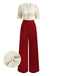 [Pre-Sale] Beige & Red 1930s Lace Trim V-Neck Jumpsuit