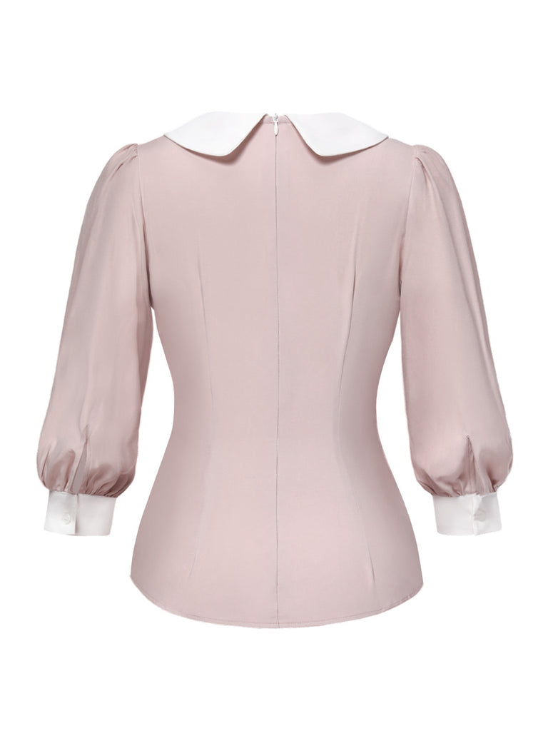 [Pre-Sale] 2PCS 1940s Colorblock Pink Blouse & Gray Dress